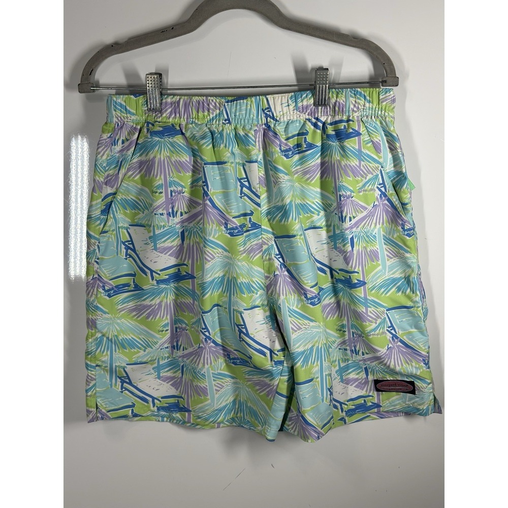 Vineyard Vines Swim Trunks Men Medium Board Shorts Beach Lined Green Blue
